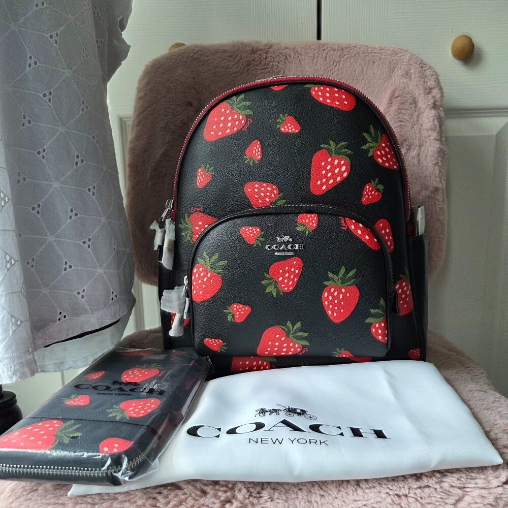 Court Backpack With Wild Strawberry Print CH509 NWT matching wallet sold out!